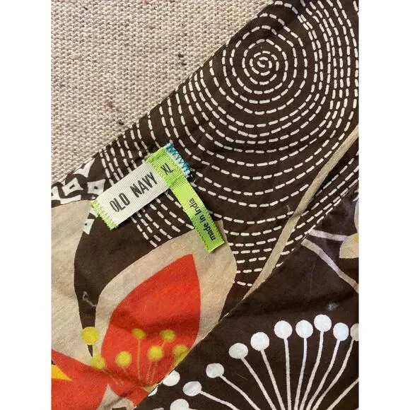 Old Navy Dress Women's XL Brown Print 2007 Y2K 100% Cotton Boho Fairy Cottage - Picture 7 of 7